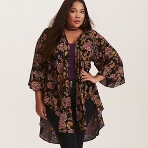 Torrid black gold and purple kimono.